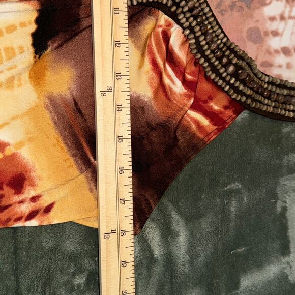 Wrapper Blouse Top Women’s XL Brown Yellow Sleeveless Beaded Neckline Boho Y2K - Picture 6 of 8